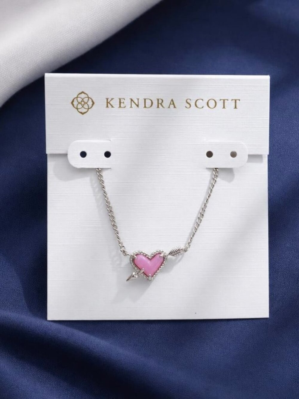 Kendra Scott Ari Heart Arrow Short Necklace - Silver Pink Opalescent Resin